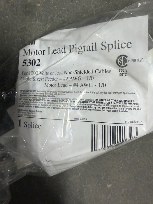 3M 5302 Motor Lead Pigtail Splice  Kit 1000 volt #2-#1/0 feeder or #4-#1/0 motor