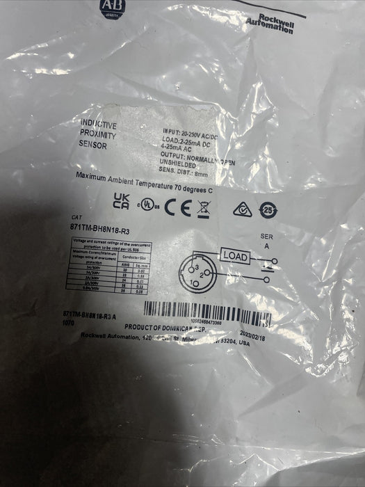 871TM-BH8N18-R3 New Allen Bradley INDUCTIVE Proximty Sensor Prox ab 871tm bh8n18