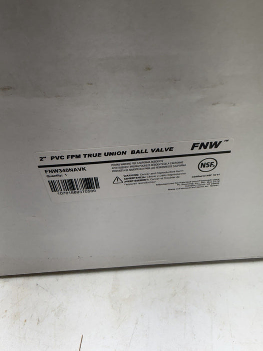 FNW FNW340NAVK 2" PVC True Union Ball Valve, 150 PSI @ 73F, EPDM, PTFE