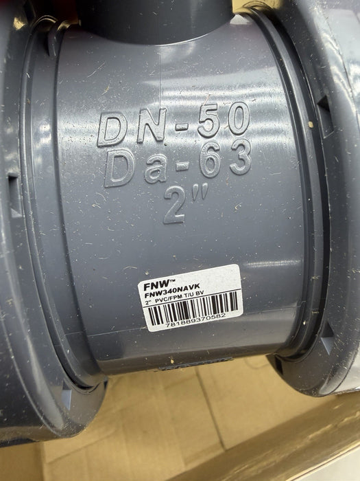 FNW FNW340NAVK 2" PVC True Union Ball Valve, 150 PSI @ 73F, EPDM, PTFE