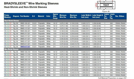 NEW  BRADYSLEEVE WIREMARKER 32544 /  WMS-617-321  250 CNT ROLL 1.5