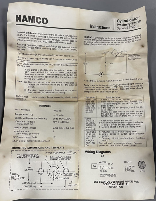 NEW EE230-30820 CYLINDICATOR NORM OPEN 20-140 VAC/DC 3 PIN  REPLACES EE220-30820