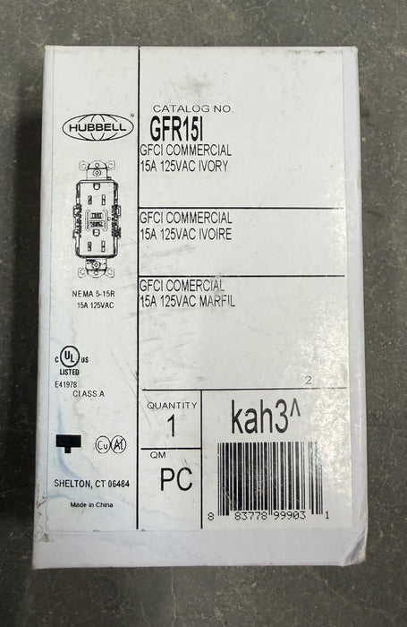 Hubbell GFR15I 15A 125Vac Commercial Ground Fault Receptacle Ivory