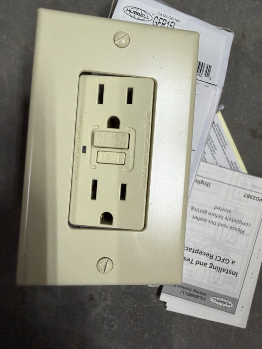Hubbell GFR15I 15A 125Vac Commercial Ground Fault Receptacle Ivory
