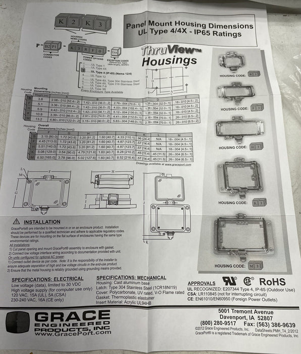 NEW GRACE PORT P-P2-K3RF0 PARALLEL PORT PANEL INTERFACE W/ RECEPTACLE DB25F 10FT