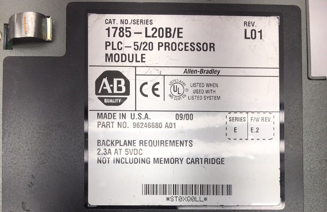 ALLEN BRADLEY 1785-L20B/E REV E01 PLC 5/20 PROCESSOR MODULE PLC-5