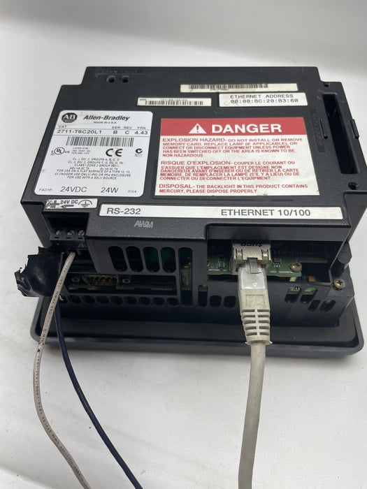 2711-T6C20L1 ALLEN BRADLEY PANELVIEW 600 STANDARD  ETHERNET HMI 2711-T6 PV600 AB