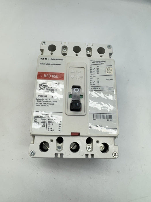 Cutler Hammer Hfd3015L Feeder Breaker 15 Amp 3 Pole 600vac