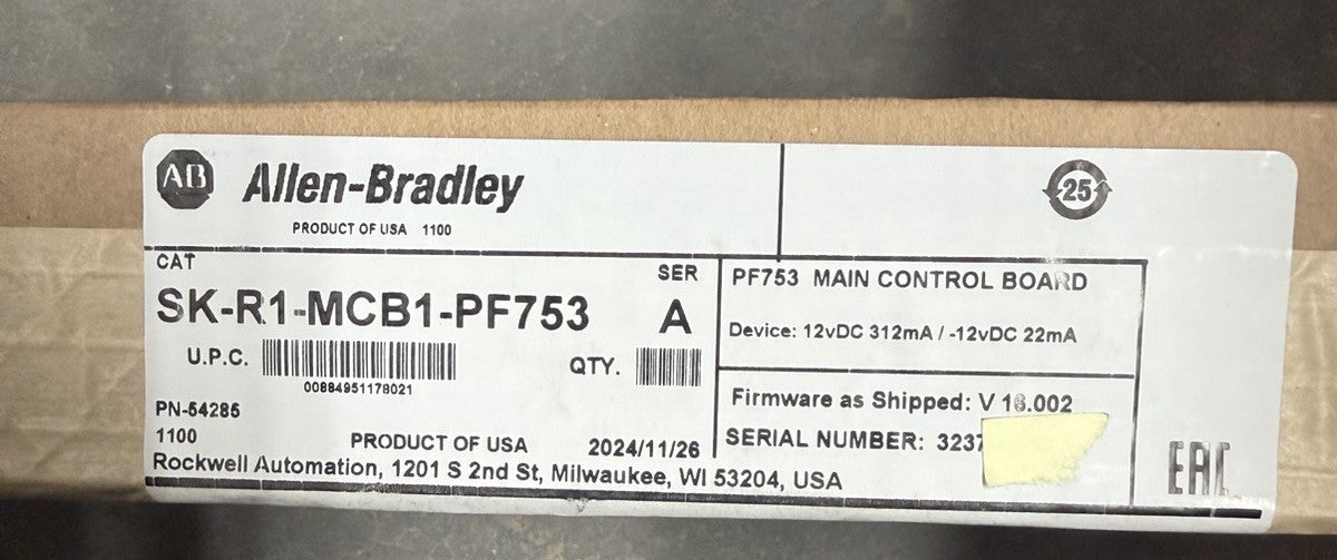 NEW SEALED 2024 ALLEN BRADLEY POWERFLEX PF753 SK-R1-MCB1-PF753 MAIN CONTROL VFD