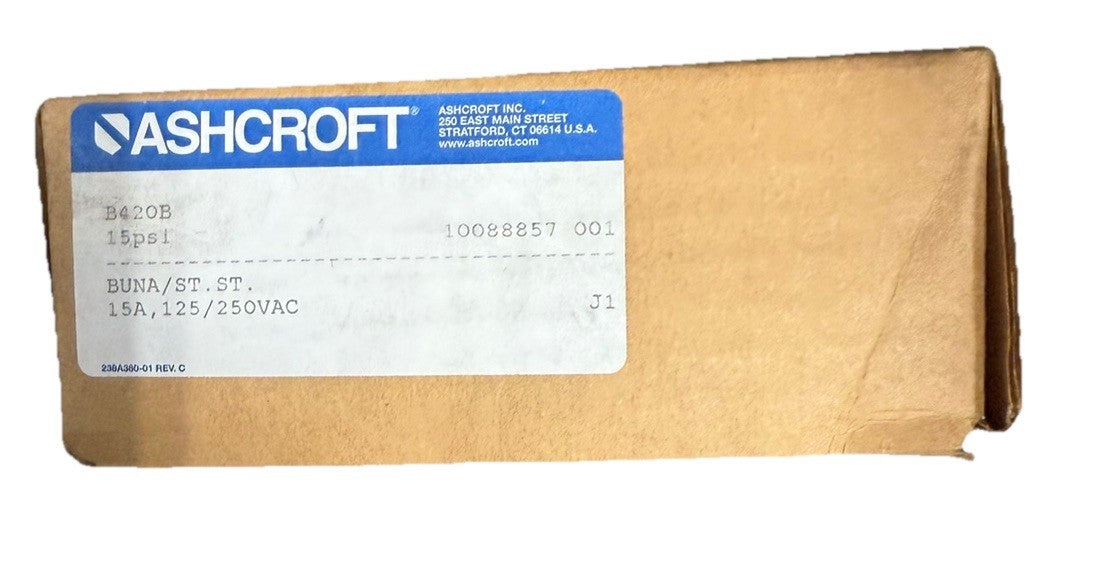 ASHCROFT B420B15 / B420B15NIB 15 PSI BUNA 15 AMP PRESSURE SWITCH NEW