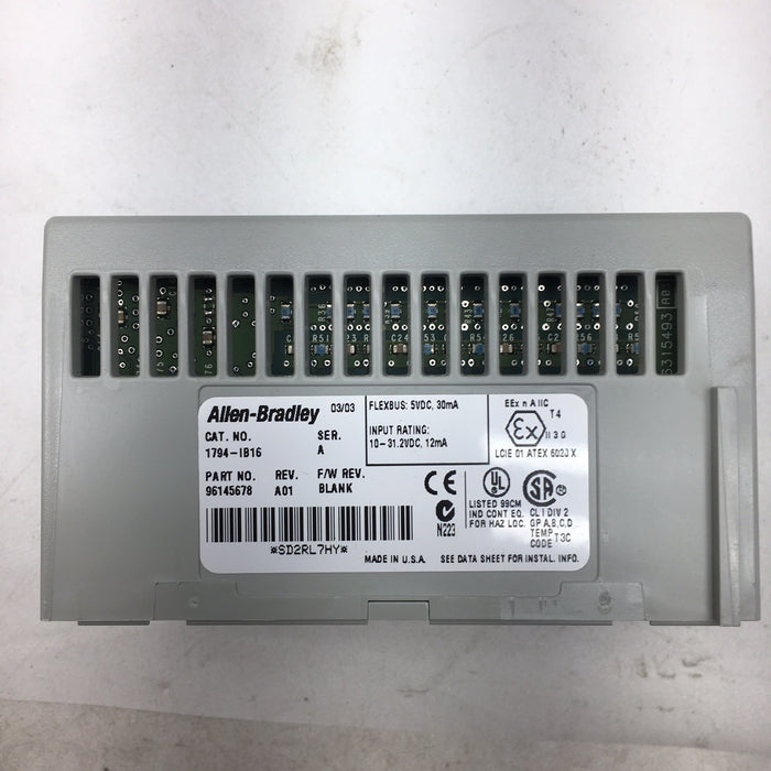 ALLEN BRADLEY 1794-IB16 24VDC SINK INPUT MODULE AND 1794 TB3 TERMINAL BASE