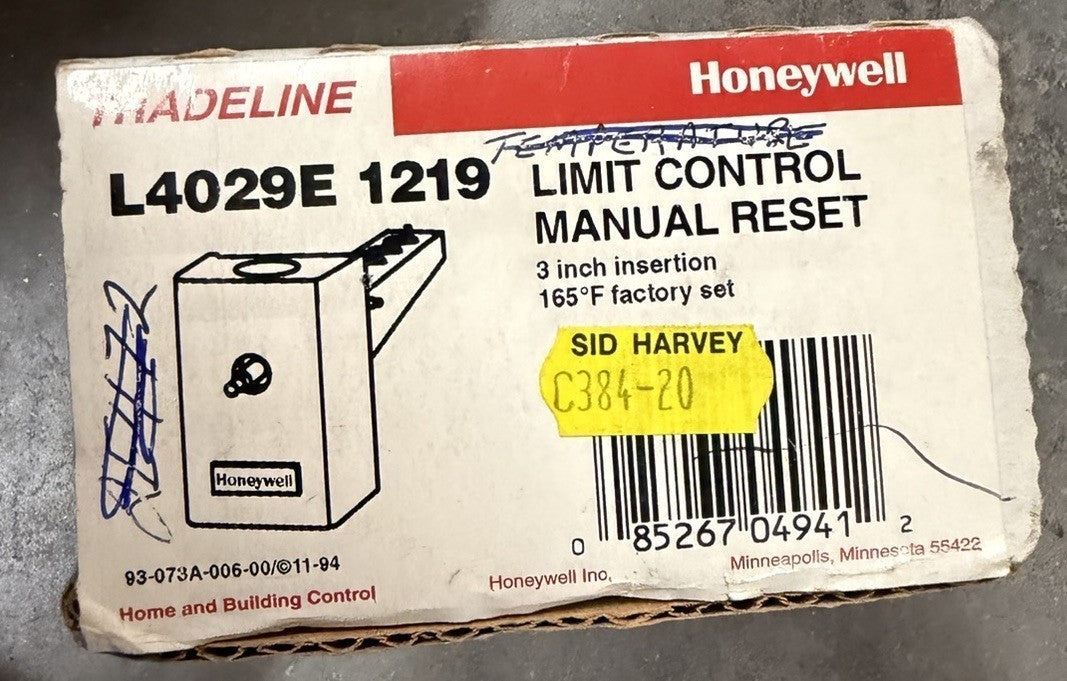 1 New Honeywell L4029E 1219 - Limit Control Manual Reset, Factory Set 165 F