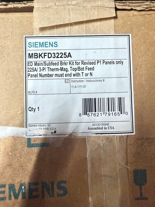 Siemens MBKFD3225A  Circuit Breaker FXD63B225 AND Mounting Kit FOR P1 PANELBOARD