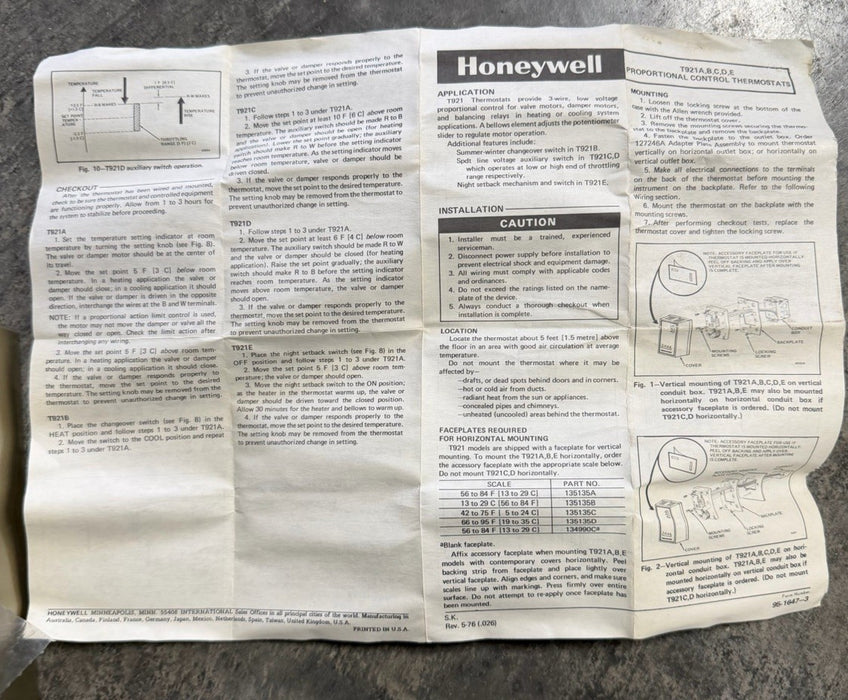 HONEYWELL T921D-1008 T921D1008 3WIRE LOW VOLTAGE PROPORTIONAL CONTROL THERMOSTAT