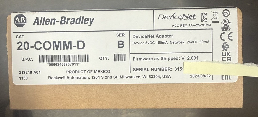 New SEALED 2023 Allen-Bradley 20-COMM-D DEVICENET ADAPTER POWERFLEX VFD DRIVE
