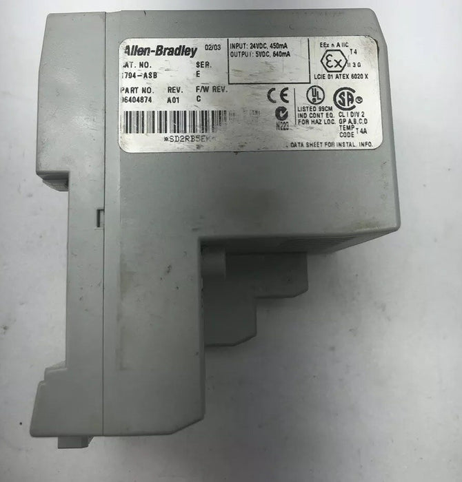 1794-ASB ALLEN BRADLEY FLEXLOGIX 1794-ASB /E TESTED REMOTE I/O RIO 24VDC AB