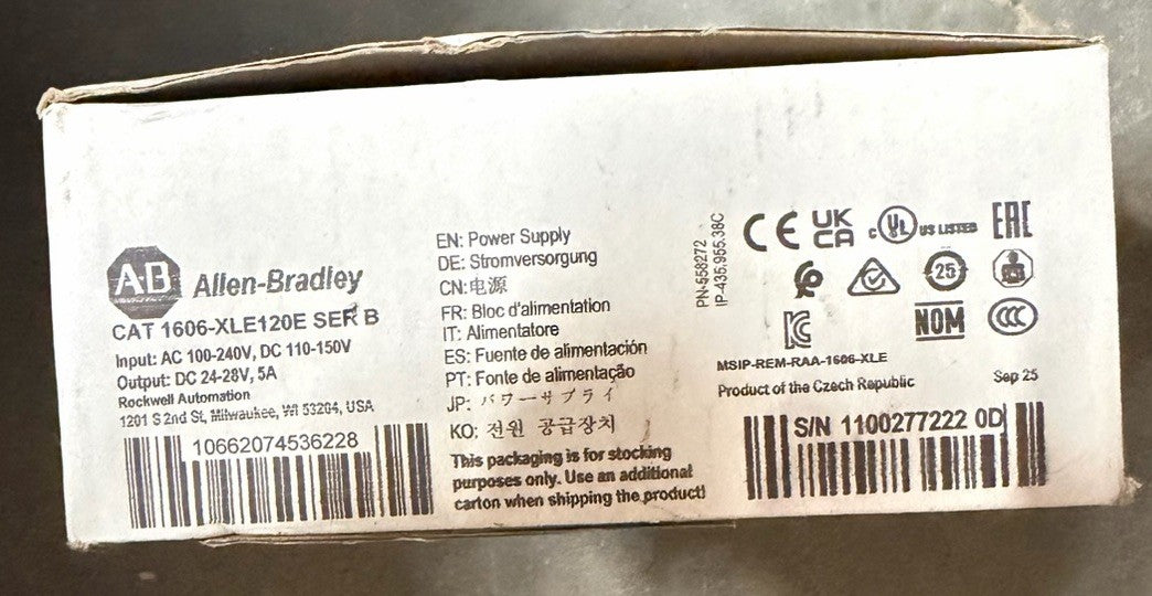 1606-XLE120E NEW ALLEN BRADLEY DC POWER SUPPLY 100-240VAC 24VDC OUT 120 WATT 5A