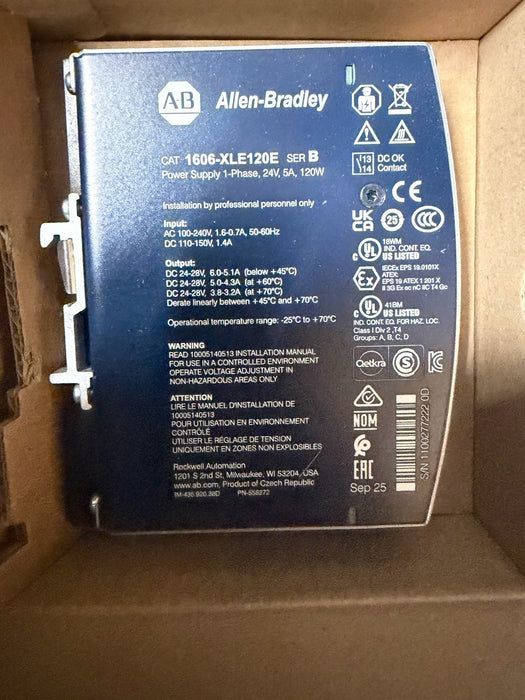 1606-XLE120E NEW ALLEN BRADLEY DC POWER SUPPLY 100-240VAC 24VDC OUT 120 WATT 5A