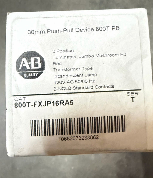 Allen Bradley 800T-FXJP16RA5 2 POSITION PUSH PULL JUMBO MUSHROOM ILLUMINATED 120