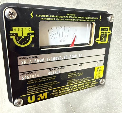 NEW UNIVERSAL FLOW MONITORS SN-AIB6GM-6-100V0.90-A1WR-1D FLOW SWITCH