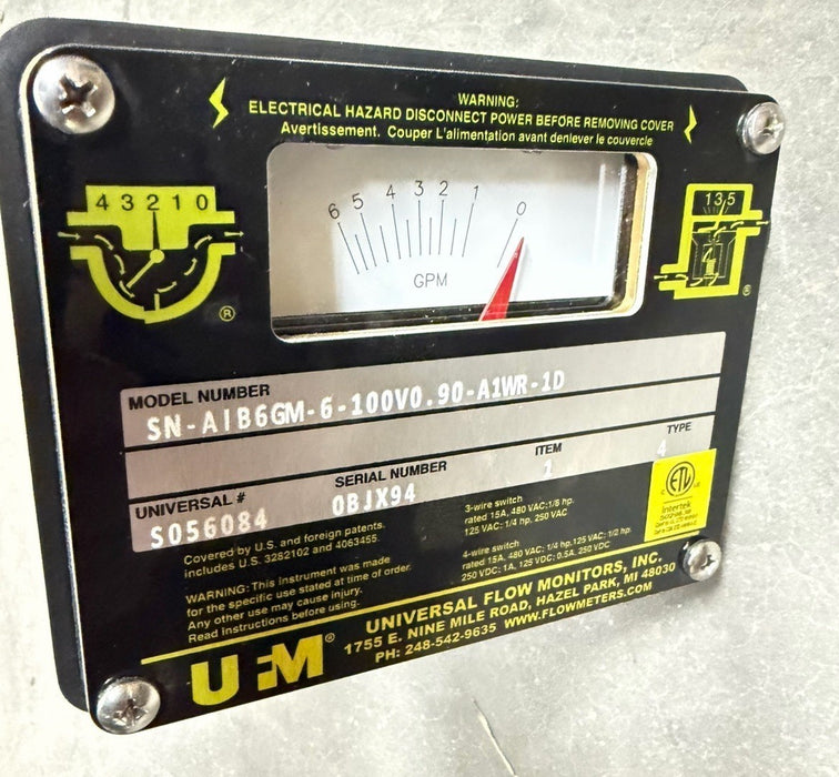 NEW UNIVERSAL FLOW MONITORS SN-AIB6GM-6-100V0.90-A1WR-1D FLOW SWITCH
