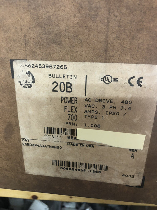 NEW PF700 ALLEN BRADLEY POWERFLEX VFD 20BD3P4A3AYNANB0 480 VAC 3 PH