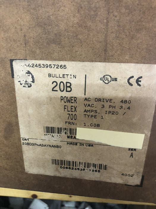 NEW PF700 ALLEN BRADLEY POWERFLEX VFD 20BD3P4A3AYNANB0 480 VAC 3 PH