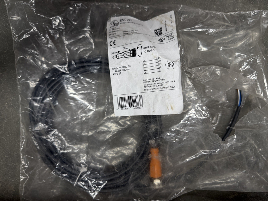 Ifm Evc071 Cordset, 5Pin Cable 5M  4A Max