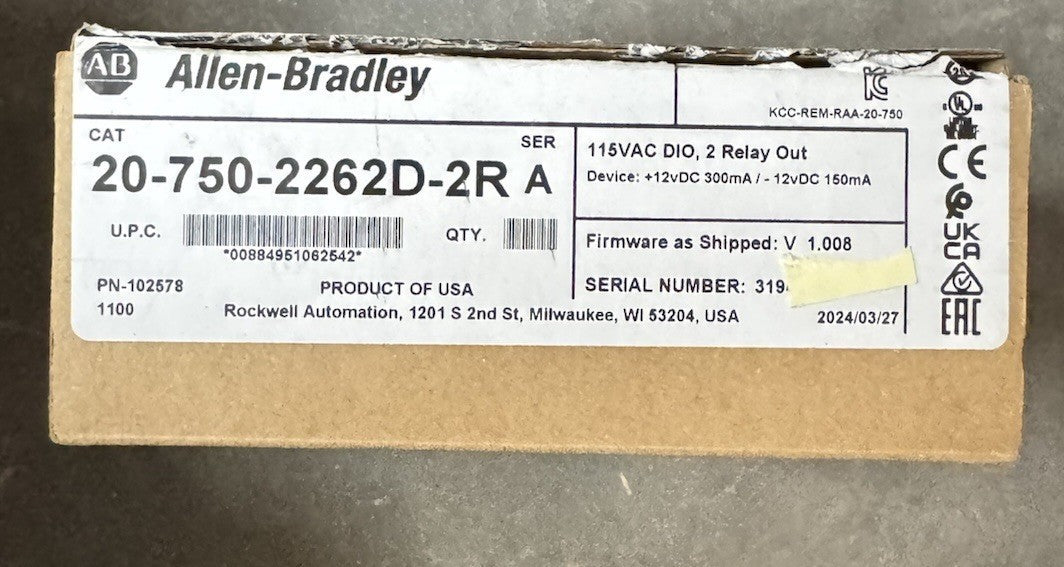 NEW 2024 20-750-2262D-2R ALLEN BRADLEY POWERFLEX 750 I/O OPTION 115V PN-102578