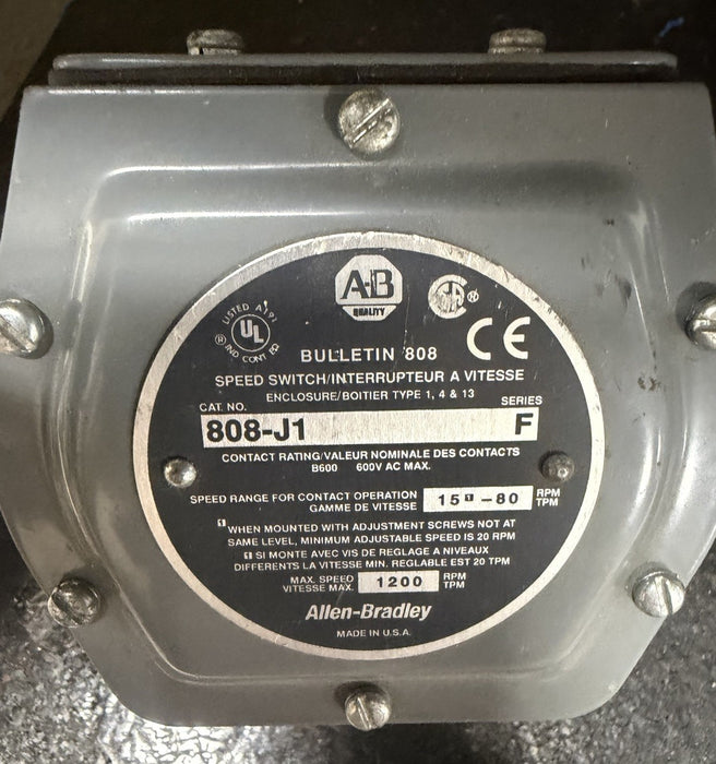 808-J1 NEW  ALLEN BRADLEY  zero speed Switch 15-80 RPM 808 J1 AB 808J1 NNB