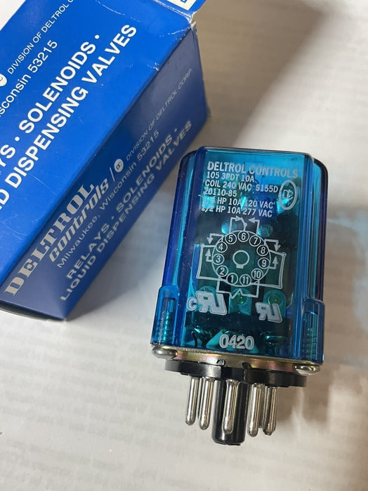 NEW DELTROL CONTROLS RELAY 20110-85 3PDT 240 VAC COIL 10 AMP HP RATED