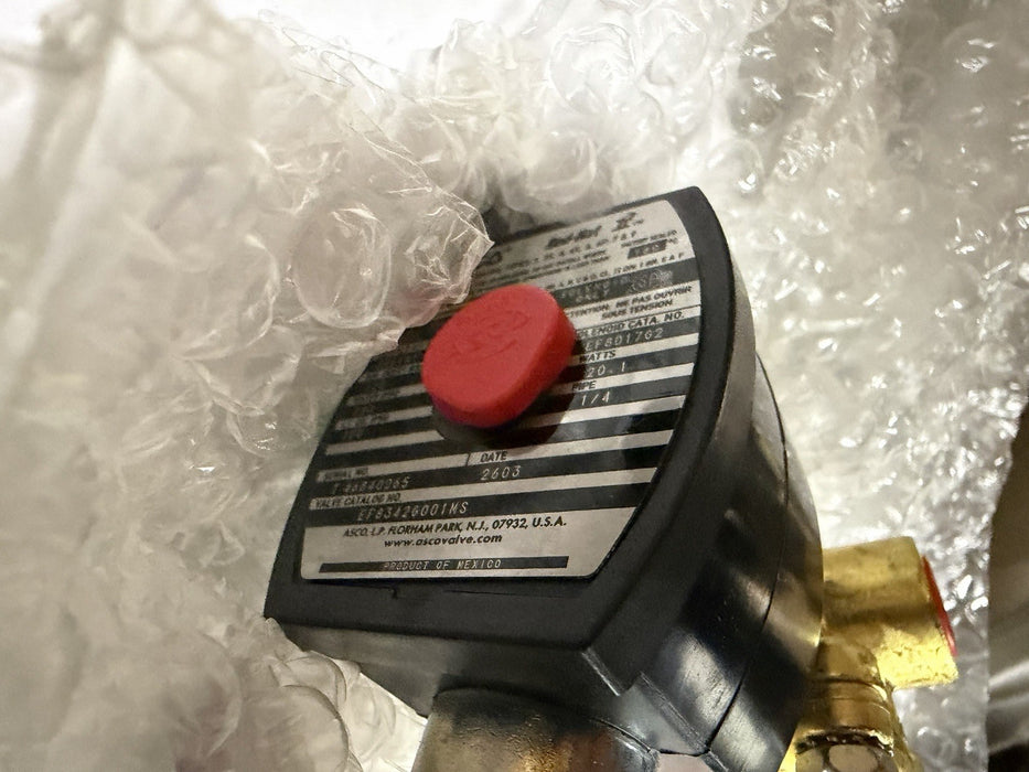 NEW ASCO REDHAT 120V 1/4" 4 way 2 SOLENOID VALVE EF8342G001MS W/ MANUAL OPERATOR