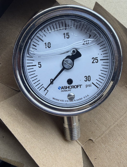 NEW ASHCROFT DURALIFE 25-1009-SWL-02L-30# 30 PSI GLYCERINE FILL 2  1/2" GAUGE