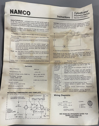 NEW EE230-30820 CYLINDICATOR NORM OPEN 20-140 VAC/DC 3 PIN  REPLACES EE220-30820