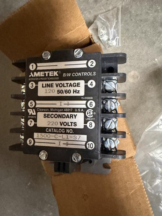 AMETEK B/W CONTROLS LIQUID LEVEL CONTROL 1500-C-L1-S7-OC-X 110-120 VAC TO 220VAC