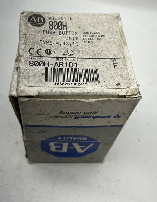 ALLEN-BRADLEY 800H-AR1D1 SER F NON-ILLUMINATED GREEN FLUSH HEAD PUSH BUTTON 1 NO