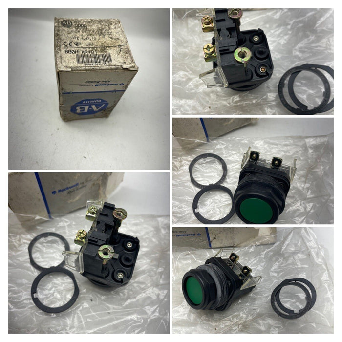ALLEN-BRADLEY 800H-AR1D1 SER F NON-ILLUMINATED GREEN FLUSH HEAD PUSH BUTTON 1 NO