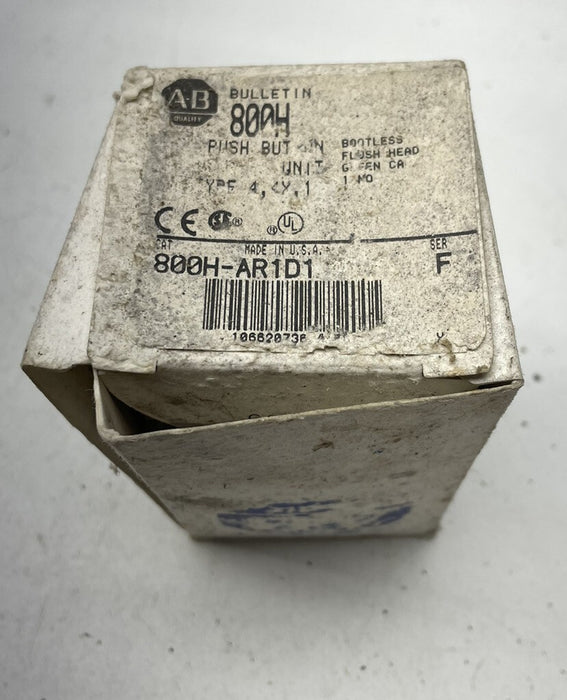 ALLEN-BRADLEY 800H-AR1D1 SER F NON-ILLUMINATED GREEN FLUSH HEAD PUSH BUTTON 1 NO