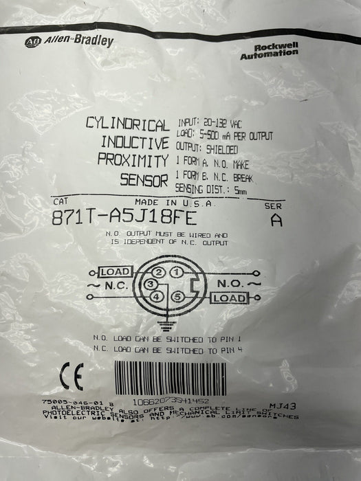 NEW FACTORY SEALED ALLEN BRADLEY 871T-A5J18FE SERIES A INDUCTIVE PROX SENSOR