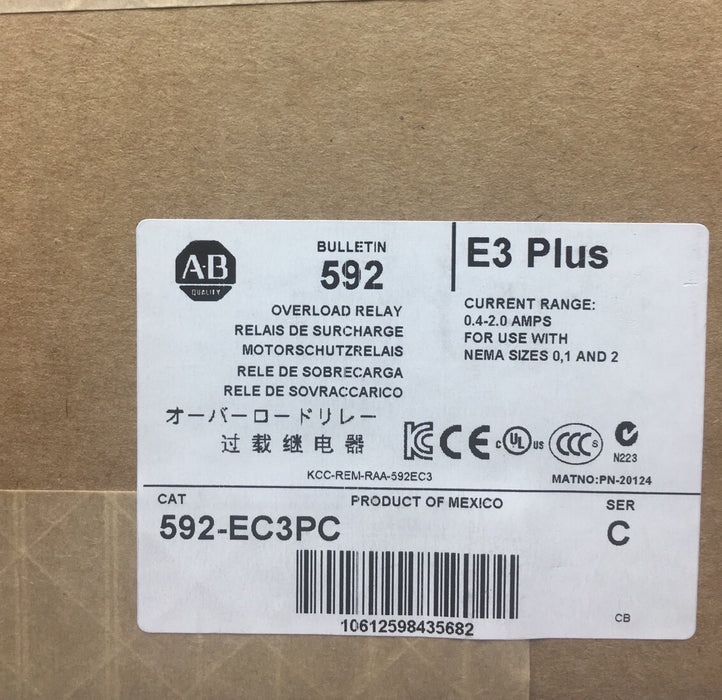 NEW SEALED 592-EC3PC ALLEN BRADLEY E3 PLUS OVERLOAD RELAY 592EC3PC SER C .4-2AMP