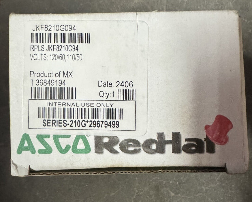 NEW JKF8210G094 ASCO REDHAT 120VAC 1/2" Air  SOLENOID VALVE NORM CLOSED 8210G094