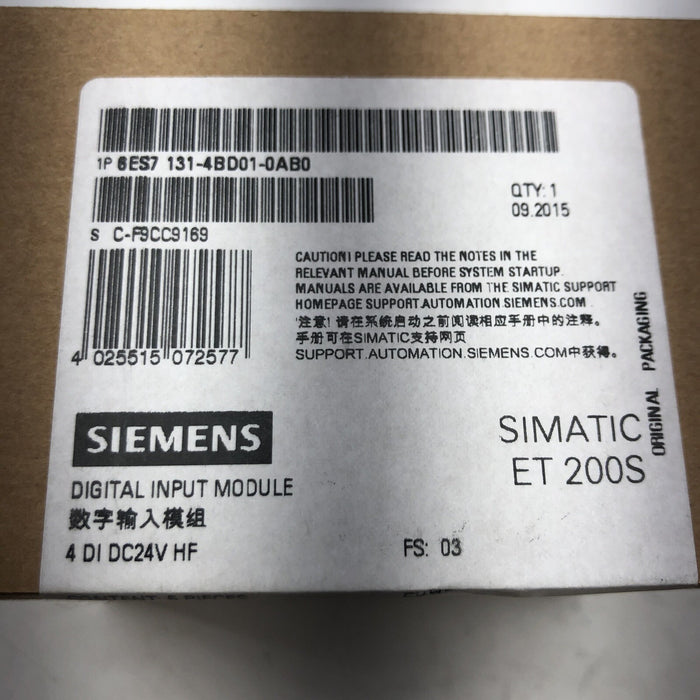 NEW SEALED 2015 6ES7 131-4BD01-0AB0 SIEMENS SIMATIC ET 200S DIGITAL INPUT MODULE