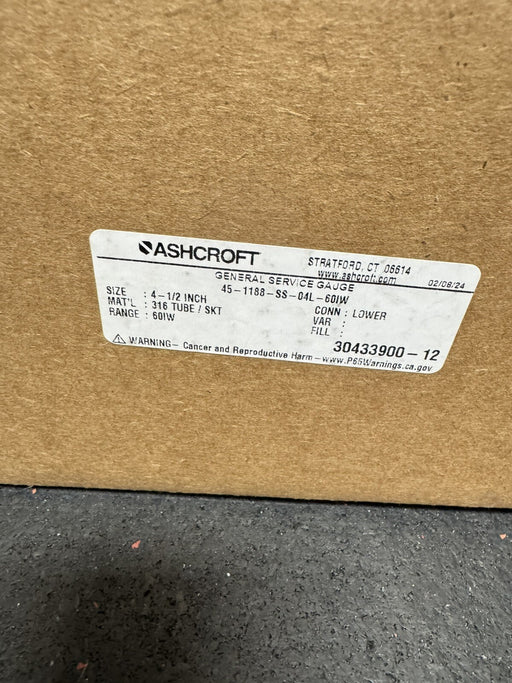45-1188-SS-04L-60IW ASHCROFT 1188 LOW PRESSURE BELLOWS GAUGE 0-60 INH2O 451188