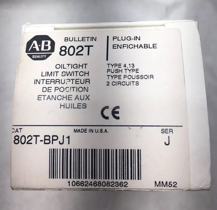 NEW ALLEN-BRADLEY 802T-BPJ1 PLUG-IN OILTIGHT LIMIT SWITCH PUSH TYPE 2 CIRCUITS