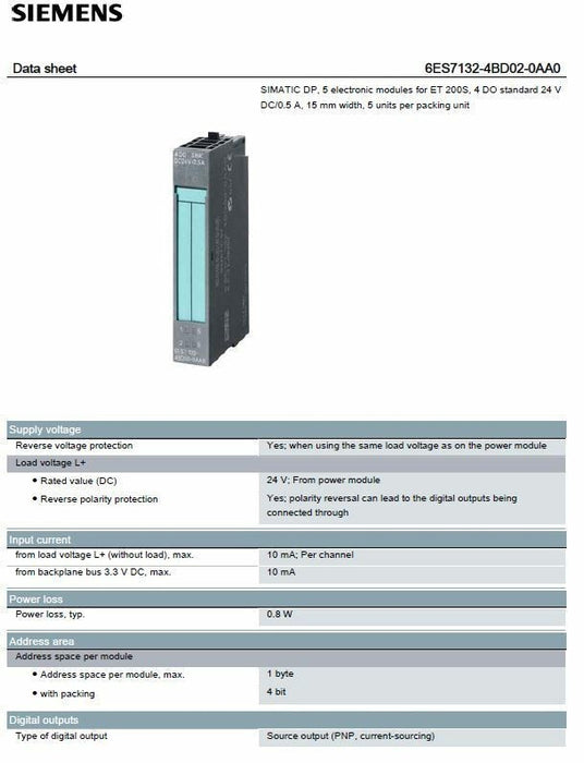 NEW SEALED 2015 6ES7 132-4BD02-0AA0 SIEMENS SIMATIC ET 200S DIGITAL INPUT MODULE