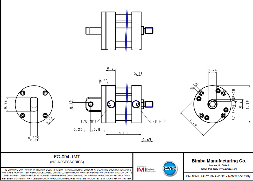 NEW BIMBA FO-094-1MT FLAT-1 PNEUMATIC CYLINDER FO-094-1-MT