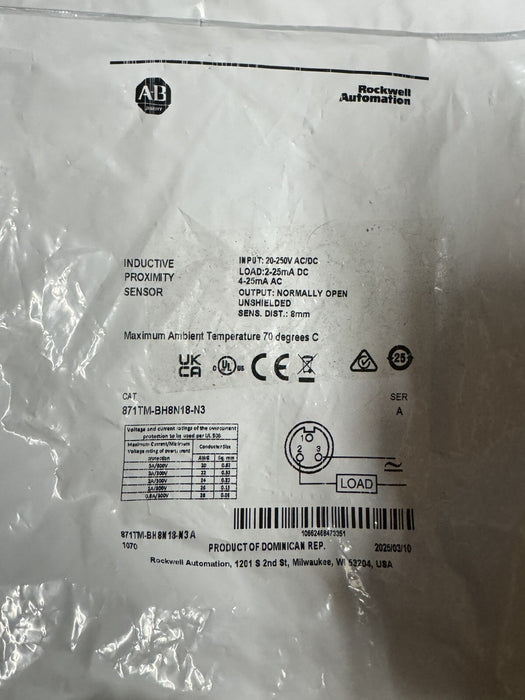 871TM-BH8N18-N3 New Factory Sealed Allen Bradley Proximty Sensor
