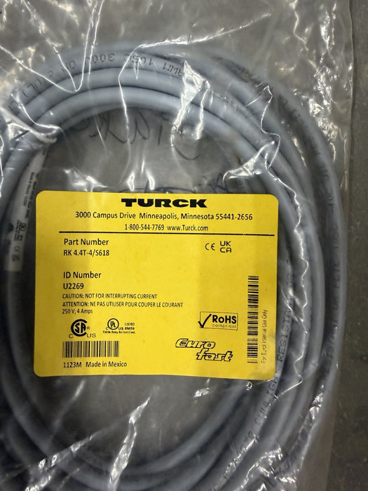 TURCK RK 4.4T-4/S618 EUROFAST CORDSET U2269 250V 4A NEW SEALED