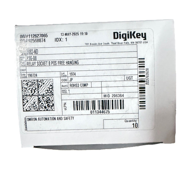 1 BOX OF 10 PCS OMRON P3G-08 / P3G08 RELAY BASE SOCKET