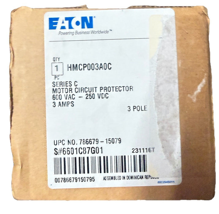 NEW HMCP003A0C Eaton Motor Circuit Protector 3 Pole 3 Amp 600V New In Box NIB